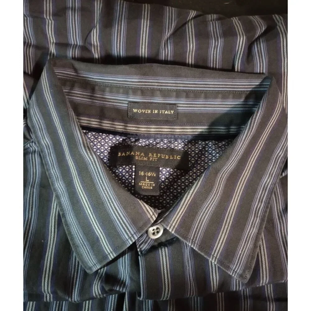 Banana Republic Shirt Men's Large‎ Slim Fit Navy Button Front Long Sleeve